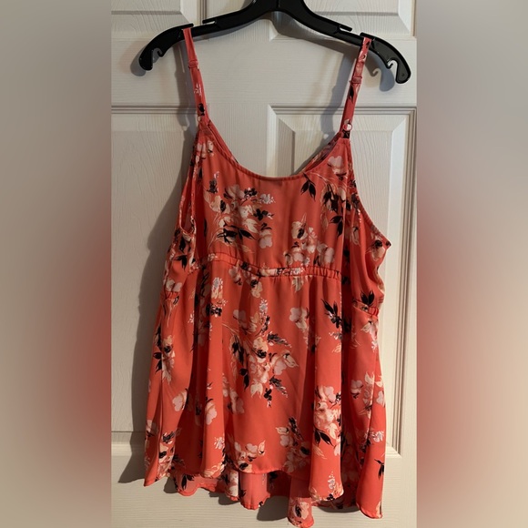 Torrid top, size 1 (14/16) coral/pink floral with ruffle - Picture 2 of 8